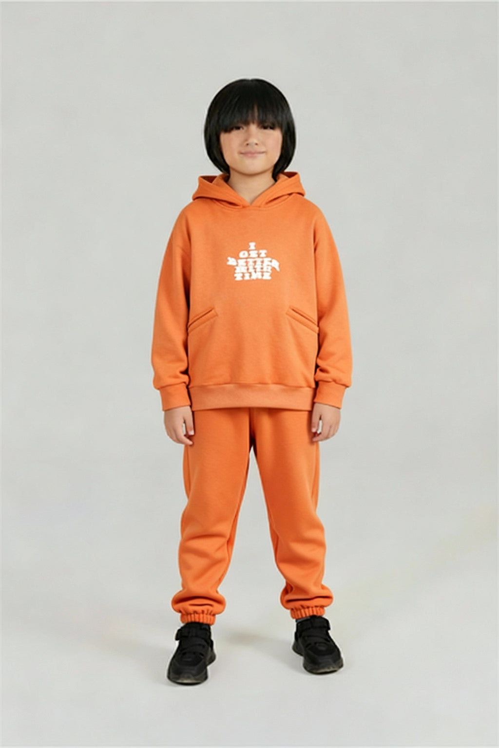 Burnt Orange Fleece Tracksuit – Cozy Winter Hoodie & Jogger Set for Kids