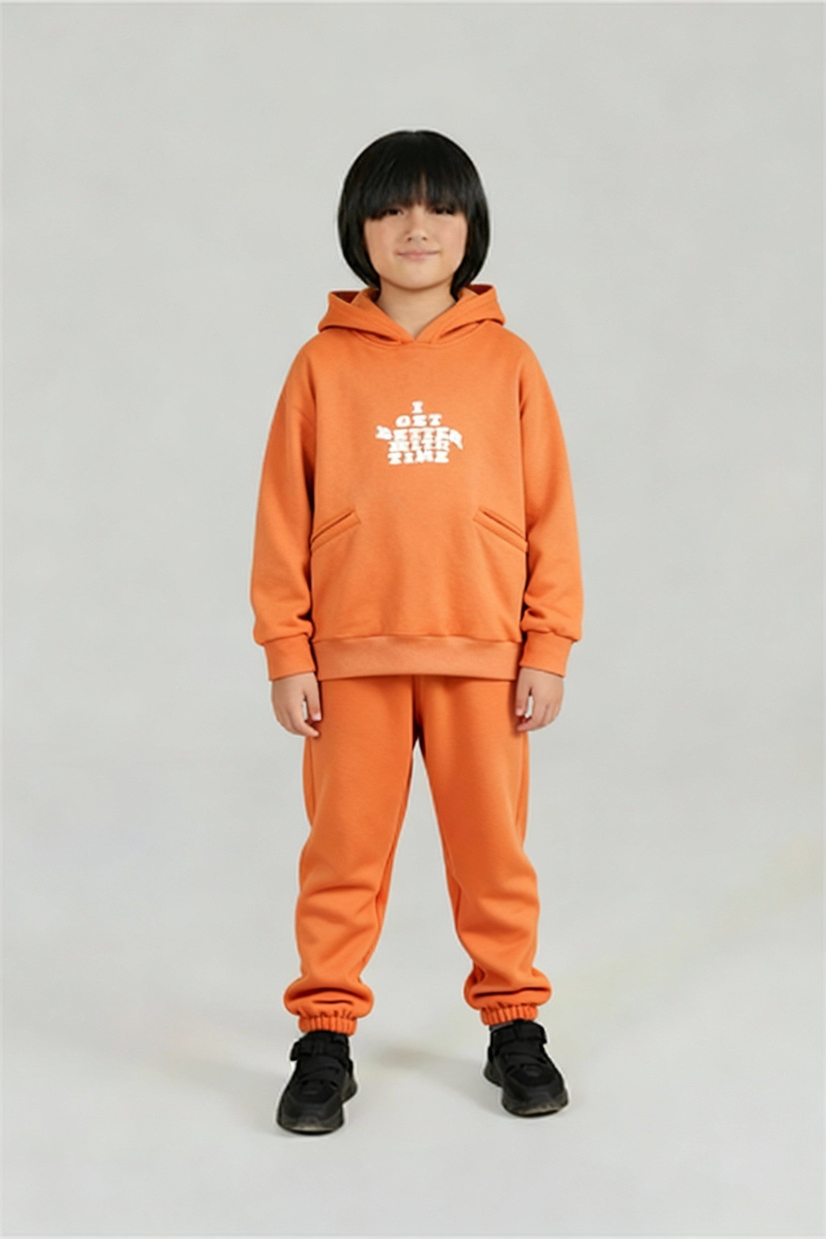 Burnt Orange Fleece Tracksuit – Cozy Winter Hoodie & Jogger Set for Kids