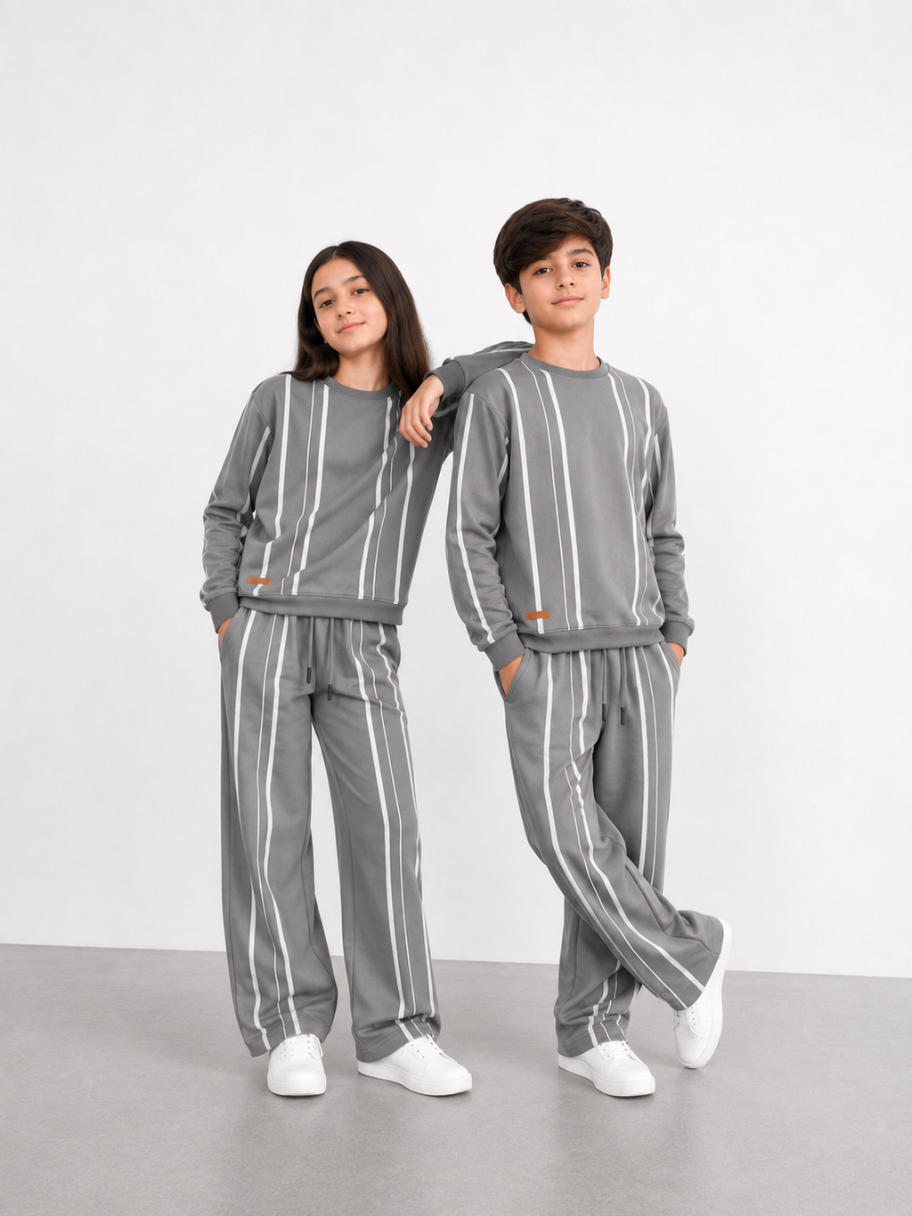 Kids Grey Striped Tracksuit Set | Boys & Girls Sweatshirt & Jogger Set