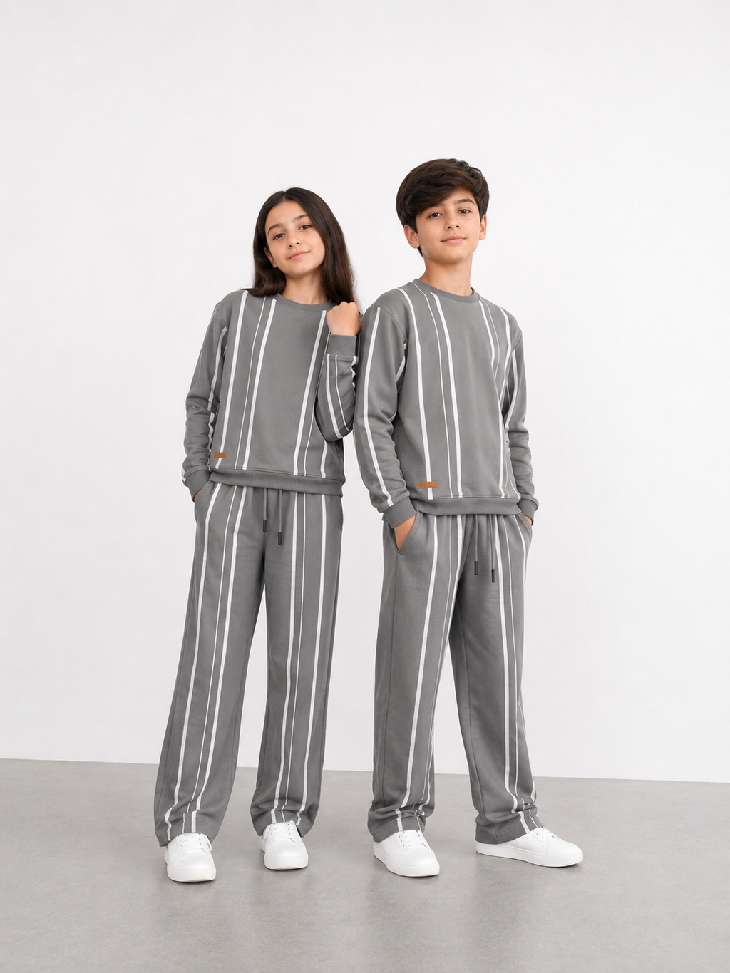 Kids Grey Striped Tracksuit Set | Boys & Girls Sweatshirt & Jogger Set