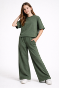 Effortless Summer Cool | Girls' Green Ribbed Knit Oversized Co-Ord Set