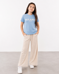 Girls Milano Print Blue T-Shirt & Cream Wide Leg Trouser Set