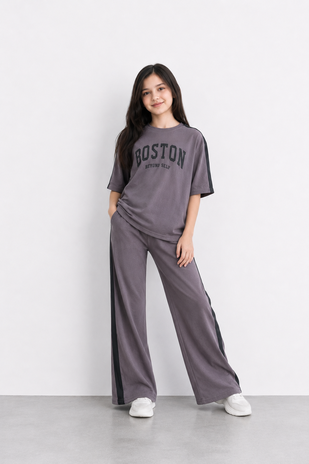 Girls Boston Printed Co-Ord Set | Oversized Tee with Flared Pants - Summer