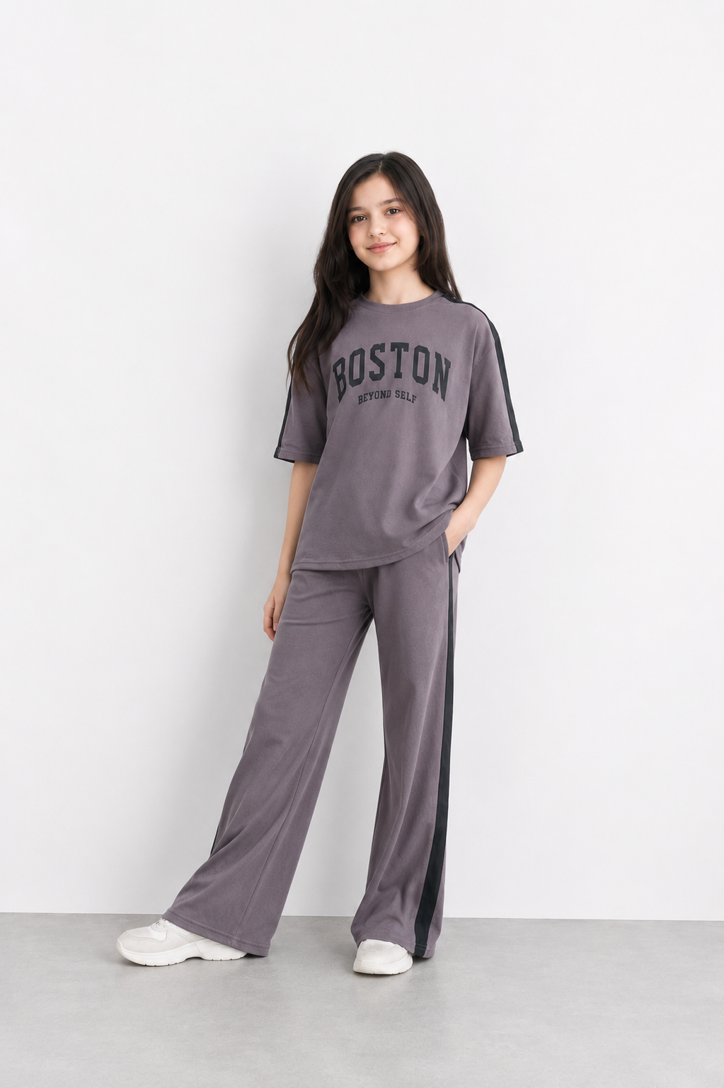 Girls Boston Printed Co-Ord Set | Oversized Tee with Flared Pants - Summer