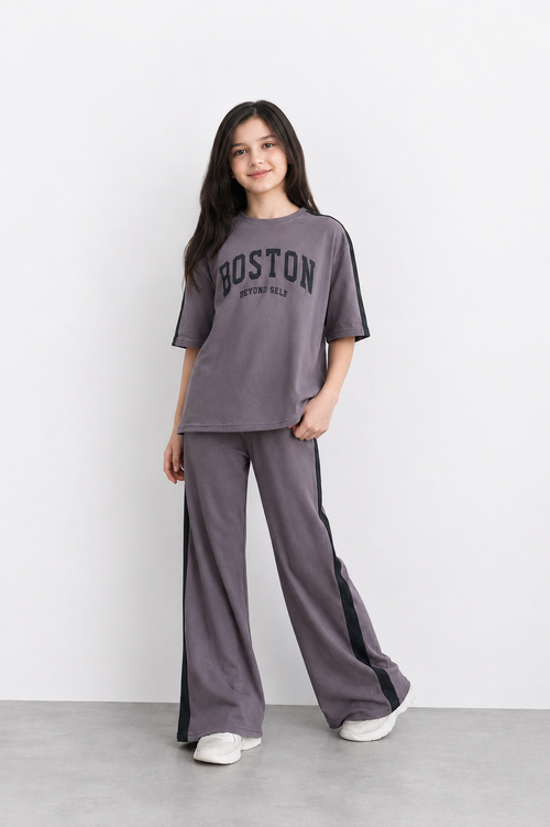Girls Boston Printed Co-Ord Set | Oversized Tee with Flared Pants - Summer
