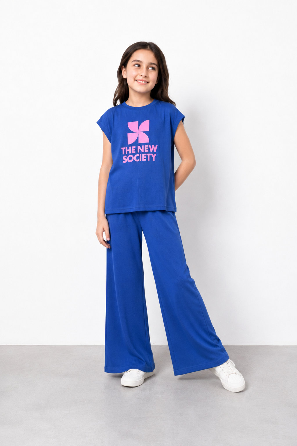 The New Society Girls Royal Blue Ribbed Two-Piece Lounge Set