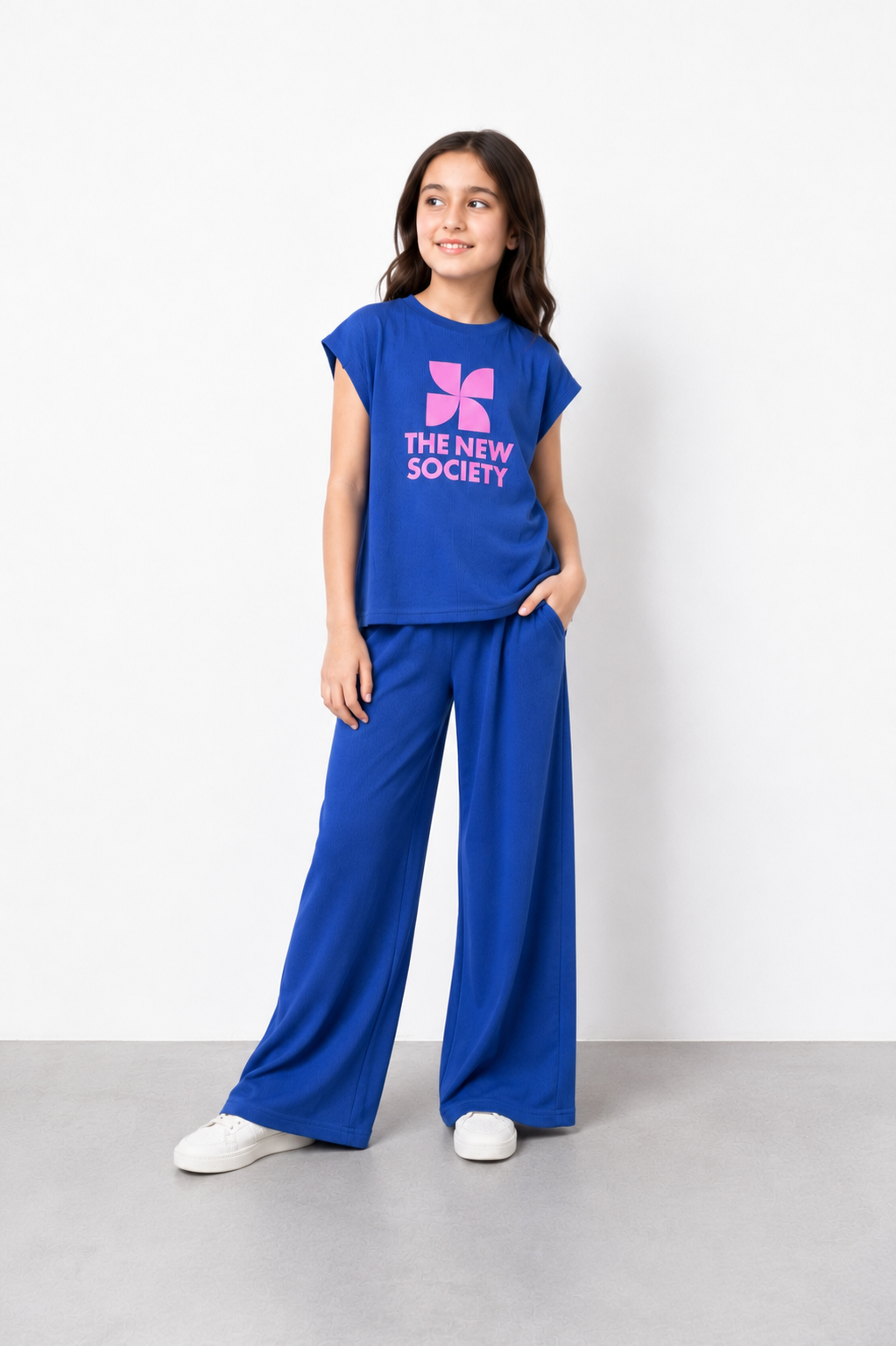 The New Society Girls Royal Blue Ribbed Two-Piece Lounge Set