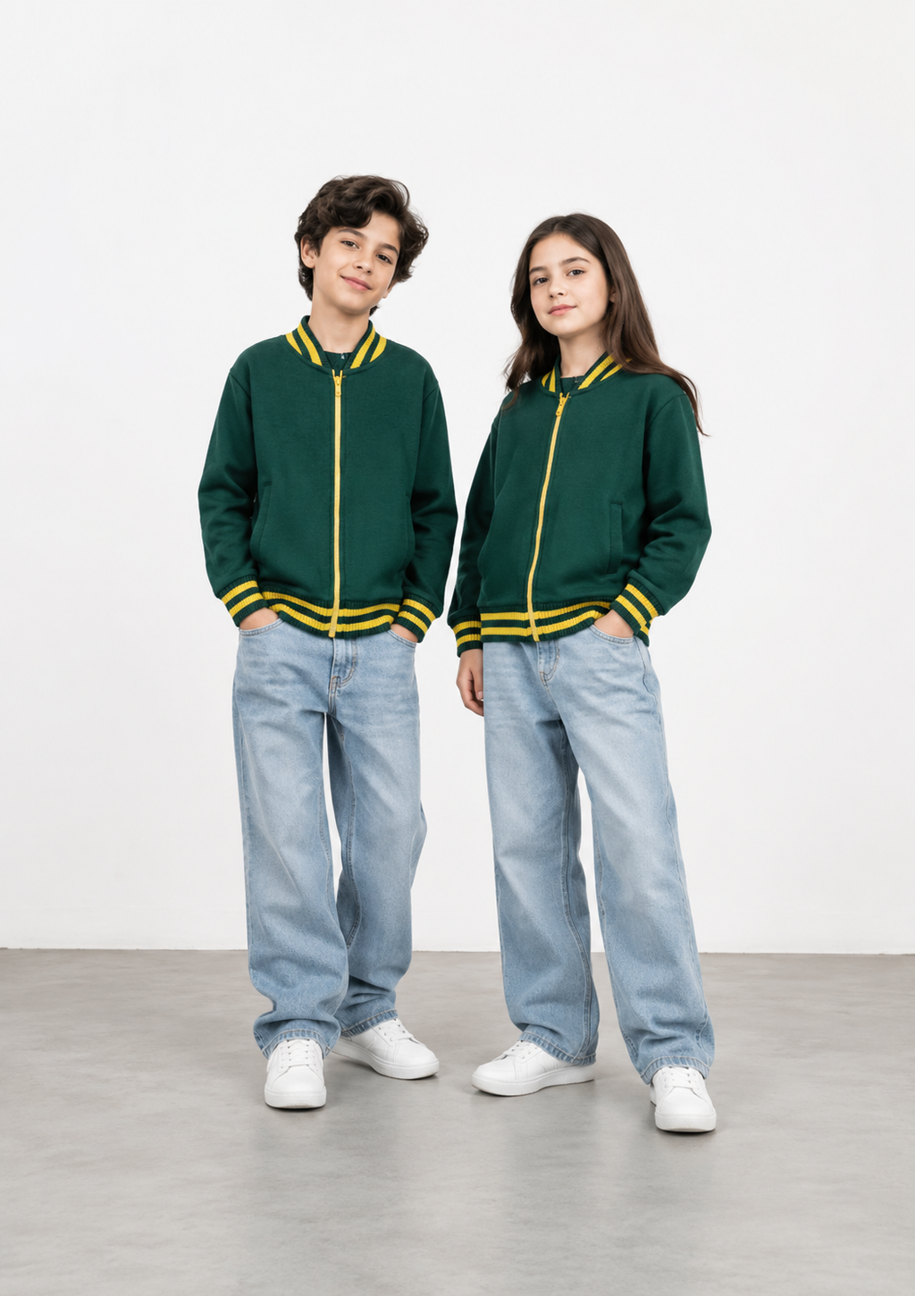 Unisex Green & Yellow Kids Cotton Fleece Jacket | Onion Outfits