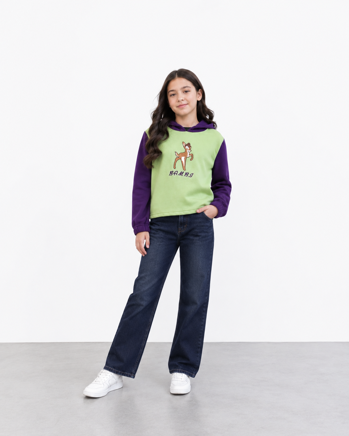 Girls Short Body Soft Cotton Embroidered Fleece Hoodie