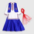STITCHED 3 PIECE TILLA EMBELLISHED ROYAL BLUE LAWN SHIRT WITH LEHNGA