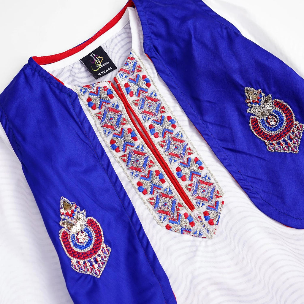 STITCHED 3 PIECE TILLA EMBELLISHED ROYAL BLUE LAWN SHIRT WITH LEHNGA