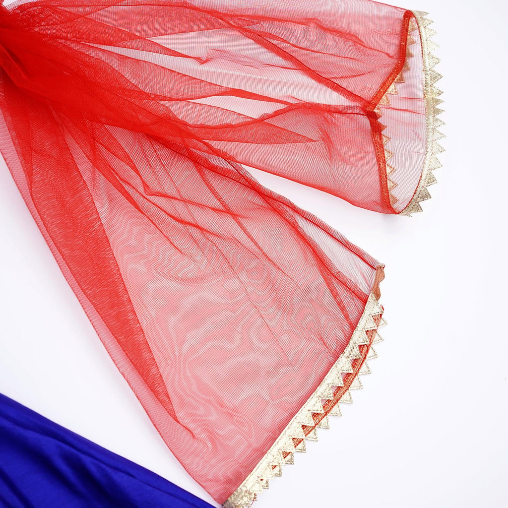 STITCHED 3 PIECE TILLA EMBELLISHED ROYAL BLUE LAWN SHIRT WITH LEHNGA