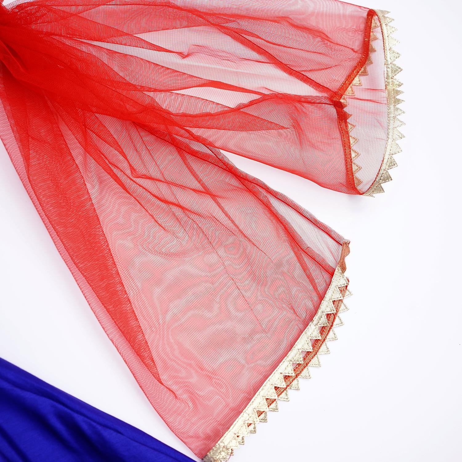 STITCHED 3 PIECE TILLA EMBELLISHED ROYAL BLUE LAWN SHIRT WITH LEHNGA