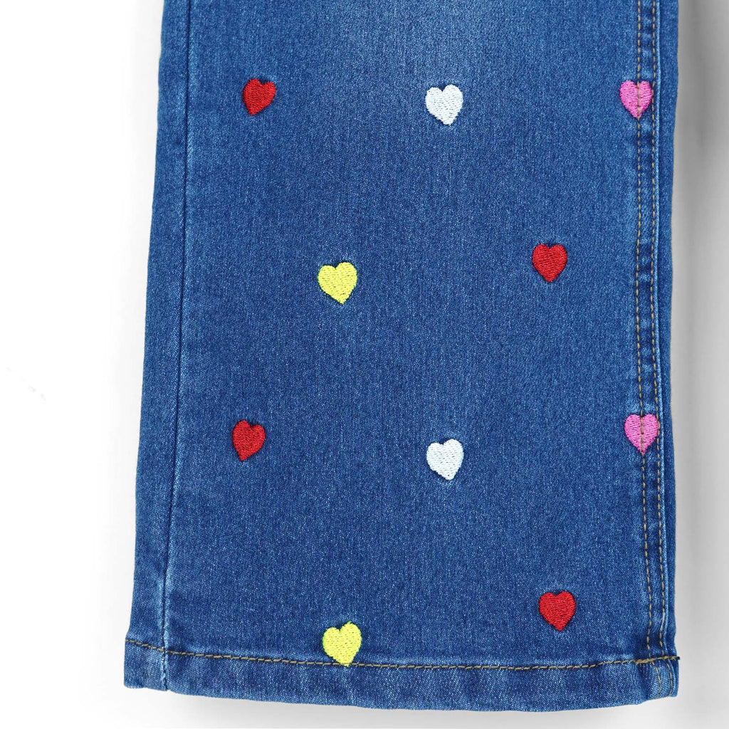Girls Heart Embroidered Straight Fit Jeans
