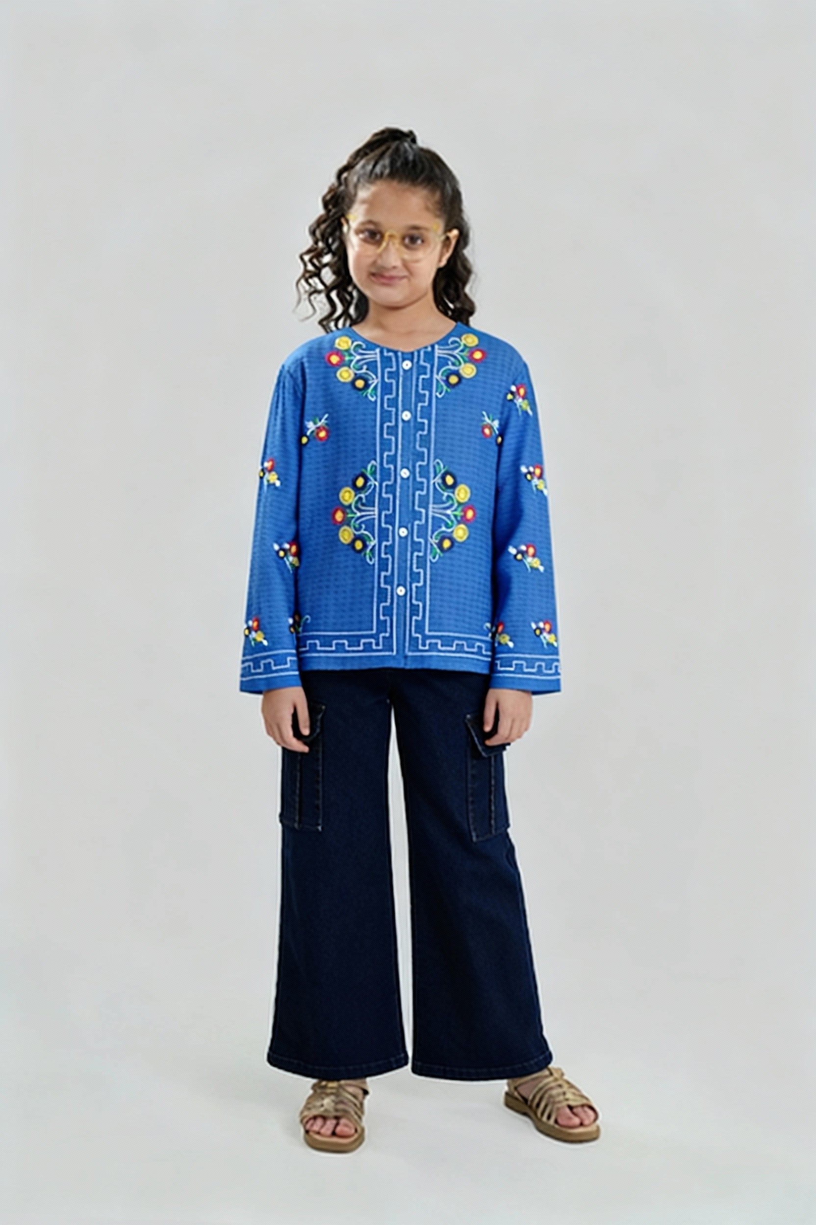 Blue Jacquard Embroidered top| Elegant Winter Wear