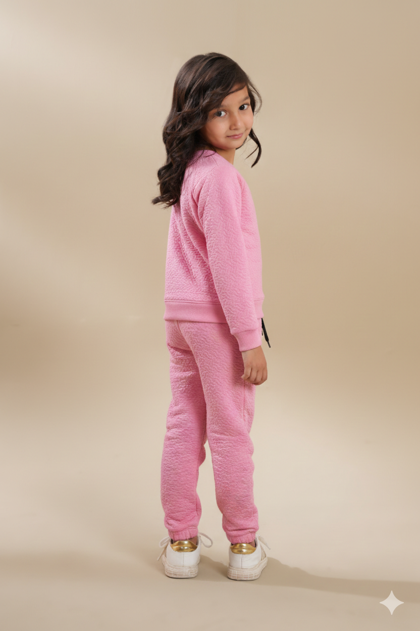 Pink Quilted Winter Suit with Neck Slit | Cozy 2-Piece Lounge Set