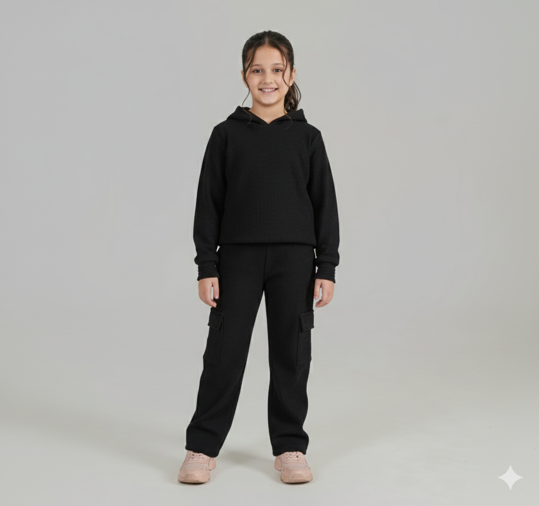 Kids Black Hooded Thermal Tracksuit Set – Hoodie & Pants