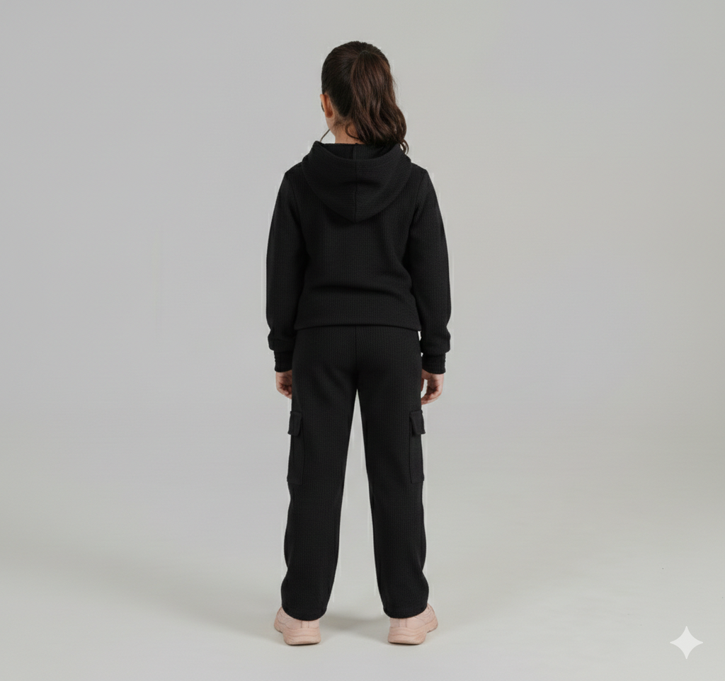 Kids Black Hooded Thermal Tracksuit Set – Hoodie & Pants