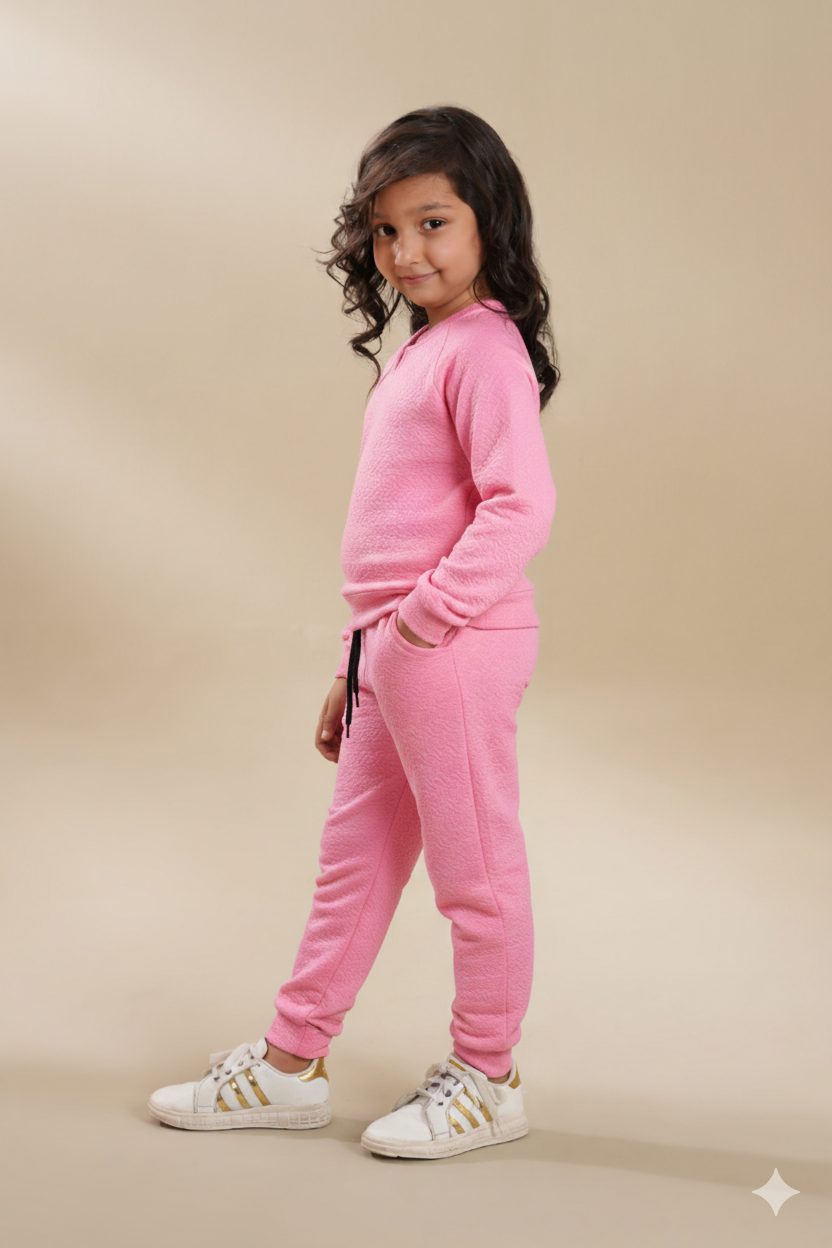 Pink Quilted Winter Suit with Neck Slit | Cozy 2-Piece Lounge Set