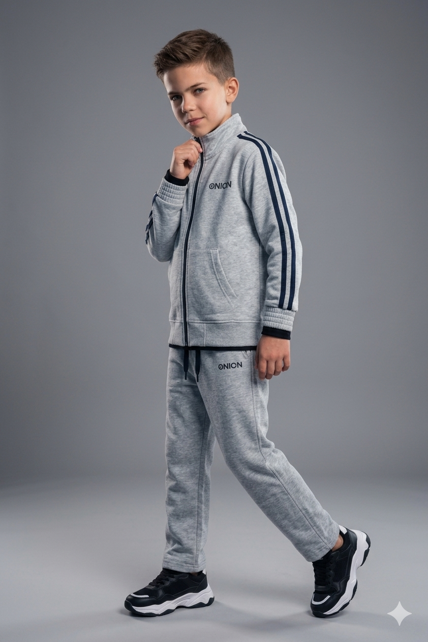 ONION Kids Grey Zipper Tracksuit Set – Jacket & Pants