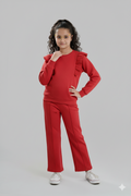 Cherry Red Quilted Ruffle Suit for Girls | Winter 2-Piece Set