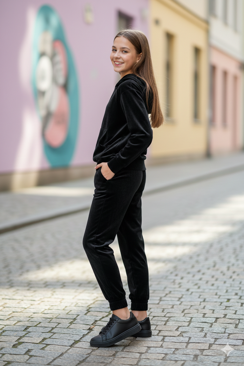 Kids Velvet Tracksuit – Black