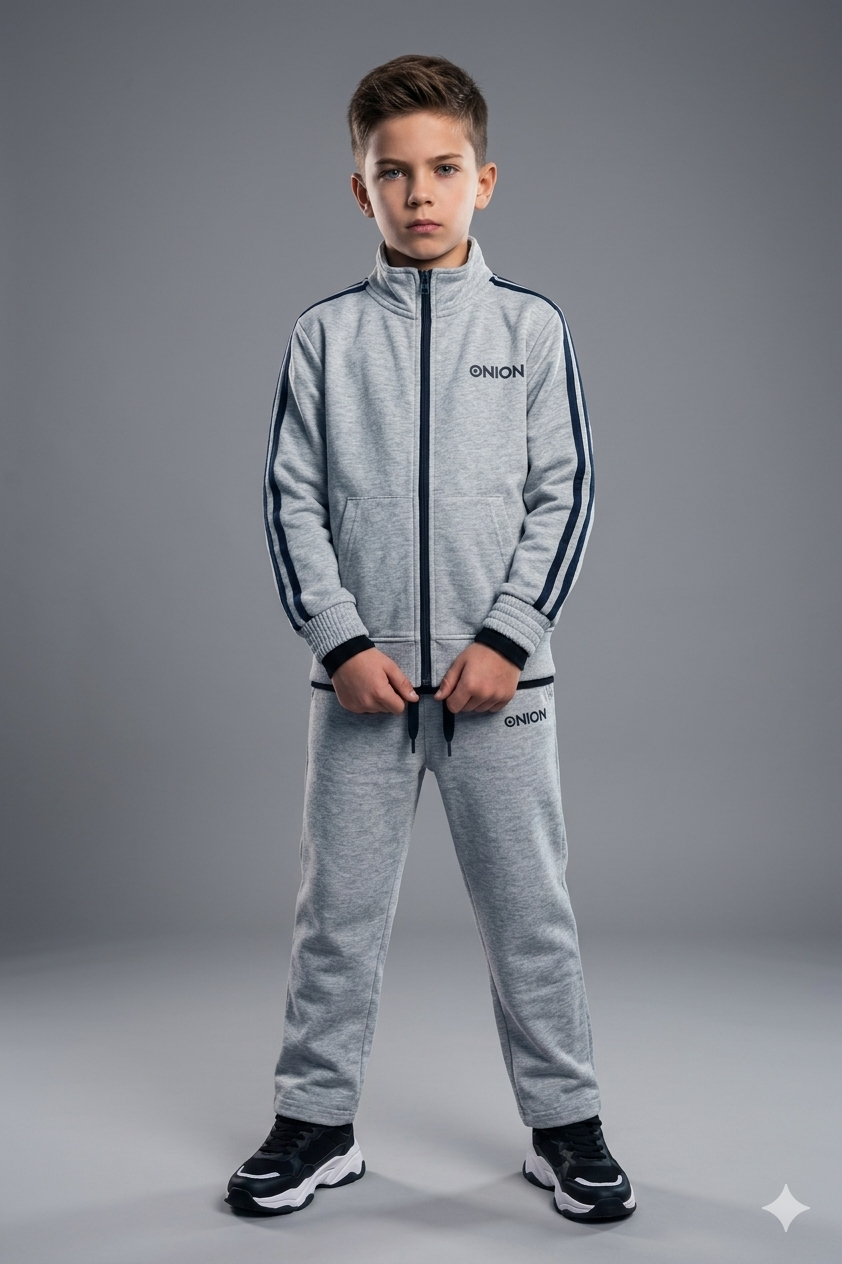 ONION Kids Grey Zipper Tracksuit Set – Jacket & Pants