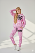 Kids Pink Tie & Dye Tracksuit – 100% Cotton Terry Hoodie & Joggers Set