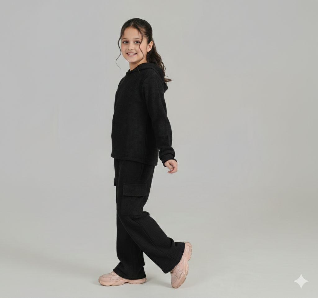 Kids Black Hooded Thermal Tracksuit Set – Hoodie & Pants