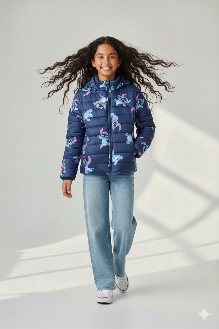 Kids Stitch Cartoon Character Puffer Jacket – Ultra Warm Winter Outerwear