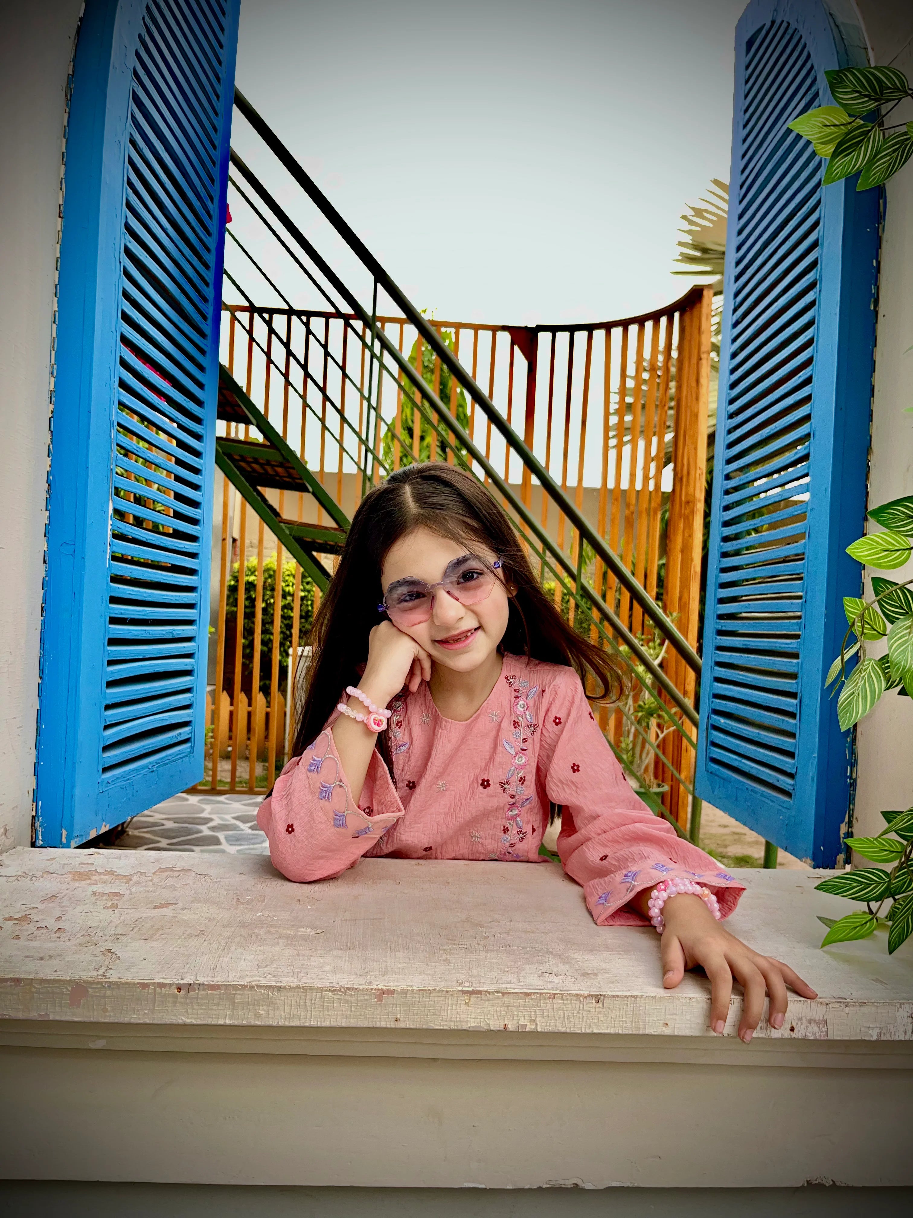 Girls Pink Embroidered 2 – Dobby Cotton Piece Kids Eastern Wear