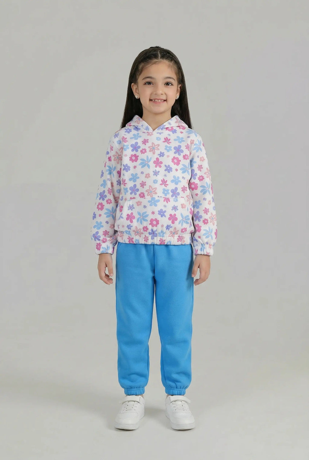Girls 100% Cotton Fleece Printed Hoodie Suit – Soft Winter Co-Ord Set