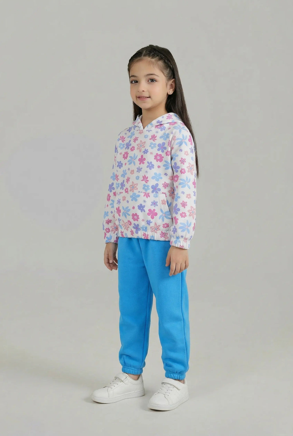 Girls 100% Cotton Fleece Printed Hoodie Suit – Soft Winter Co-Ord Set