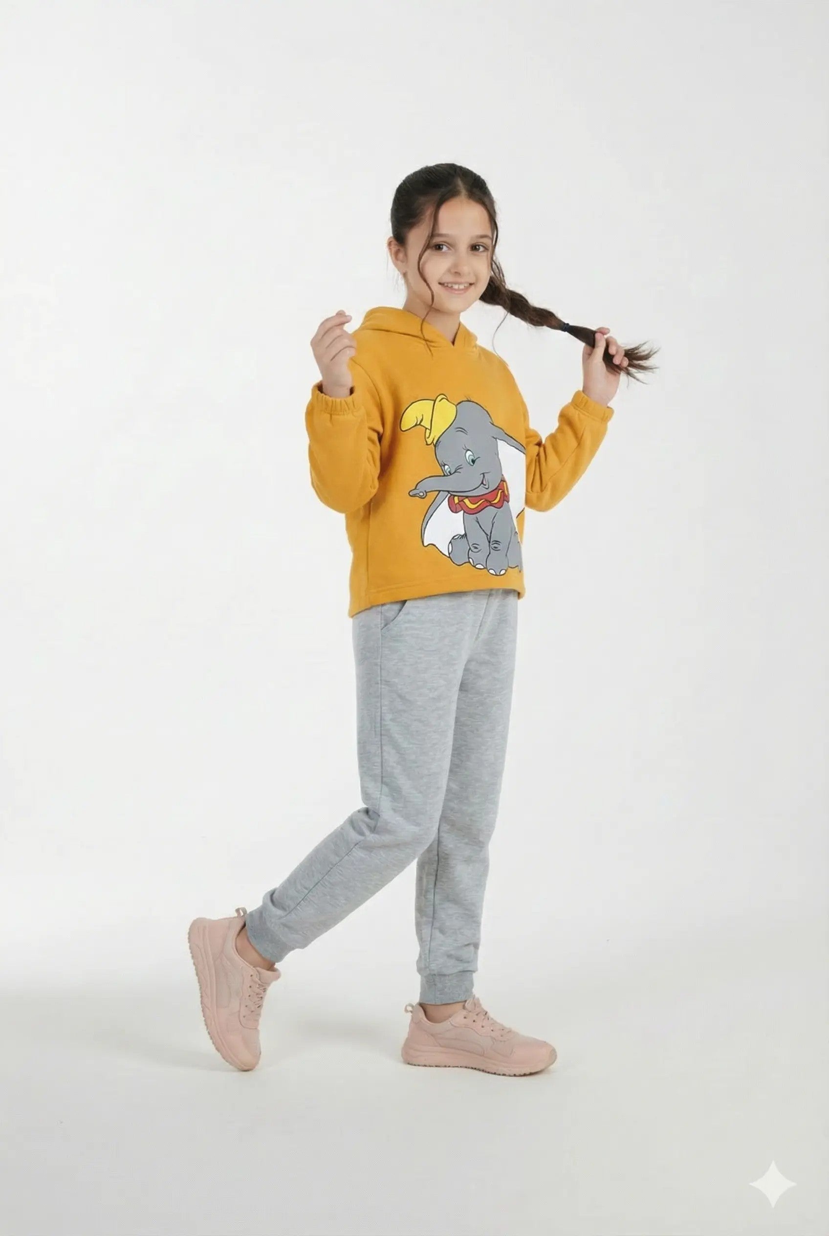 Kids Dumbo yellow Short Body hoodie suit with Grey Trouser