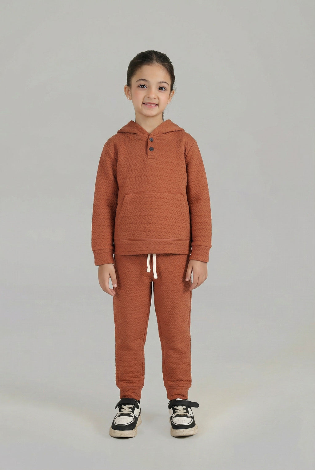 Kids Quilted Brown Tracksuit | 2-Piece Hoodie & trouser Set | Winter Cotton Outfit