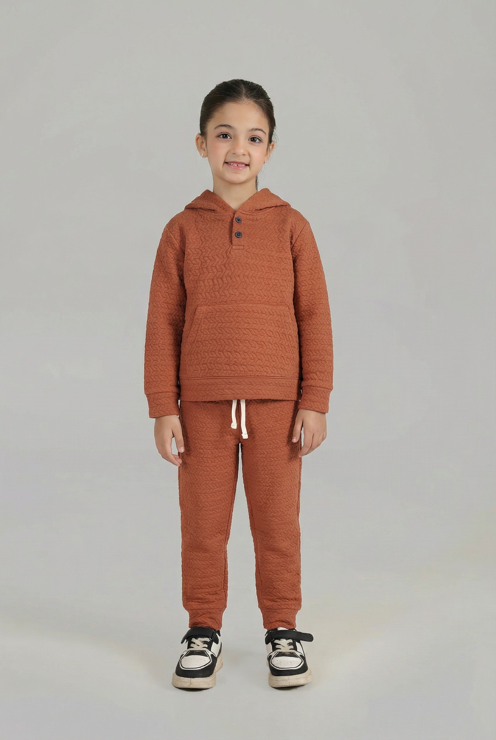 Kids Quilted Brown Tracksuit | 2-Piece Hoodie & trouser Set | Winter Cotton Outfit