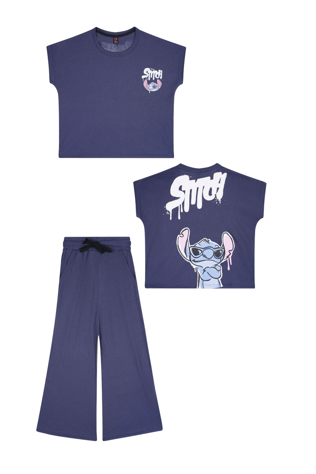 Disney Stitch "Graffiti Style" 100% Cotton Boxy Fit Tee & Wide-Leg Pants Set