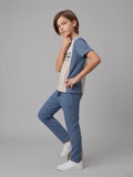 Boys Blue & Beige Ribbed Co-Ord Set – Printed Half Sleeve T-Shirt with Matching Trouser for Kids Casual Wear