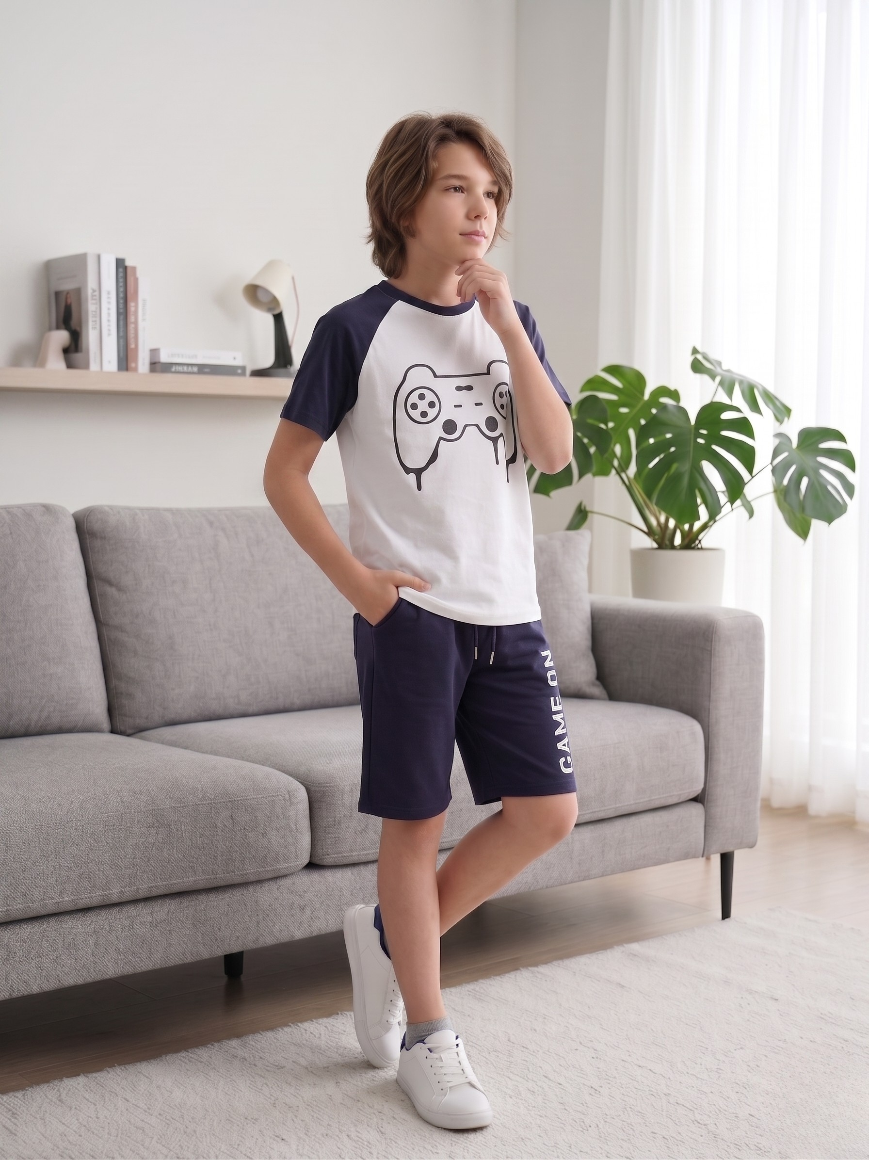 Kids Gaming Graphic Tee and Shorts Outfit Set – Boys Short Sleeve Summer Clothes