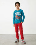 Boys 'Speed Demon' Graphic Long Sleeve T-Shirt and Red Jogger Set