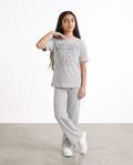 Girls Grey Ribbed 2-Piece Co-ord Set | Chicago 02 Graphic Tee & Wide Leg Trousers