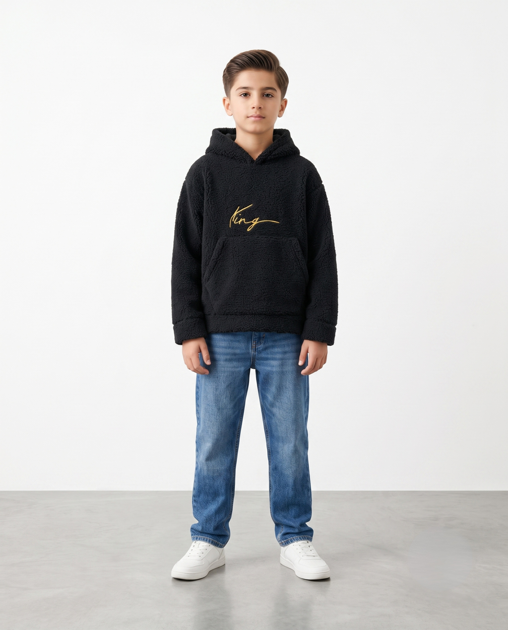 Kids "KING" Fur Hoodie – Ultra Soft Winter Wear Black