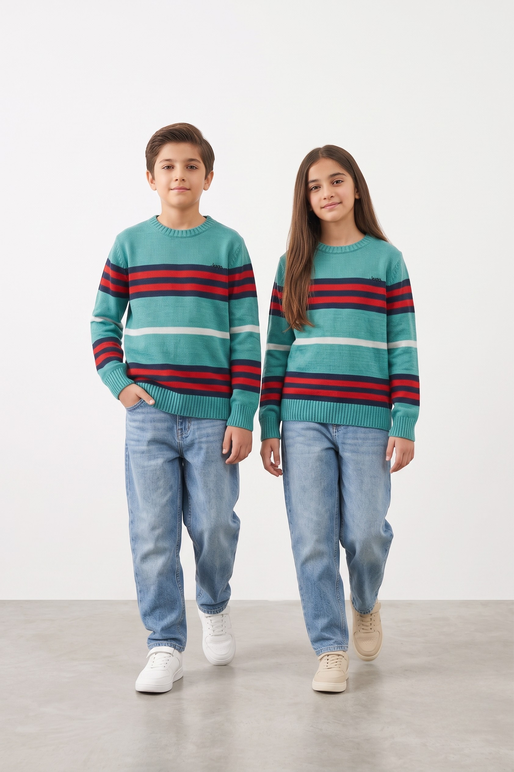 Jeep Aqua Blue Striped Cotton Sweater – 100% Cotton | Cozy Winter Wear for Kids