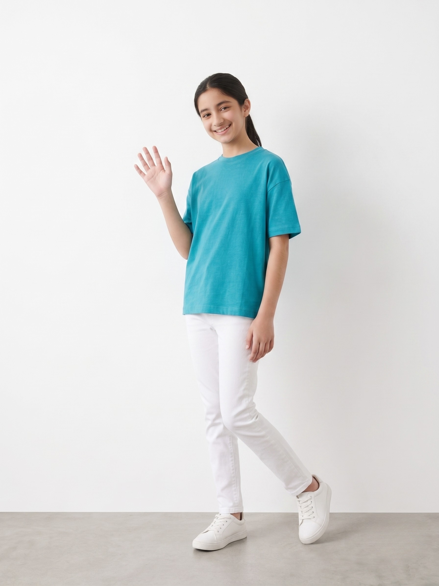 Kids Oversized Pure Cotton Crewneck T-Shirt – Vibrant Teal