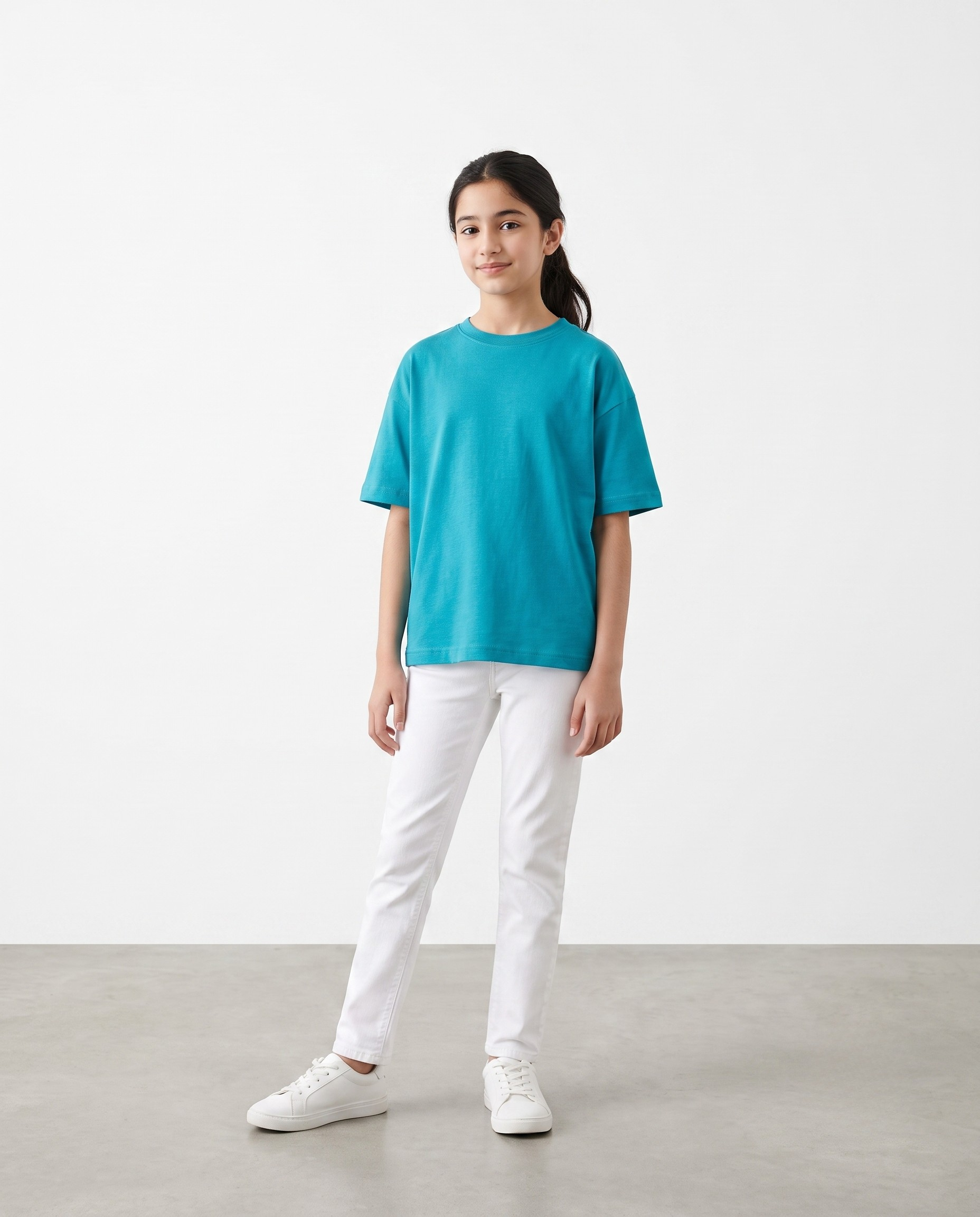 Kids Oversized Pure Cotton Crewneck T-Shirt – Vibrant Teal
