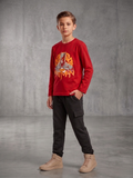 Boys Red Batman Graphic T-Shirt 100% Cotton Full Sleeves Casual Kids Wear