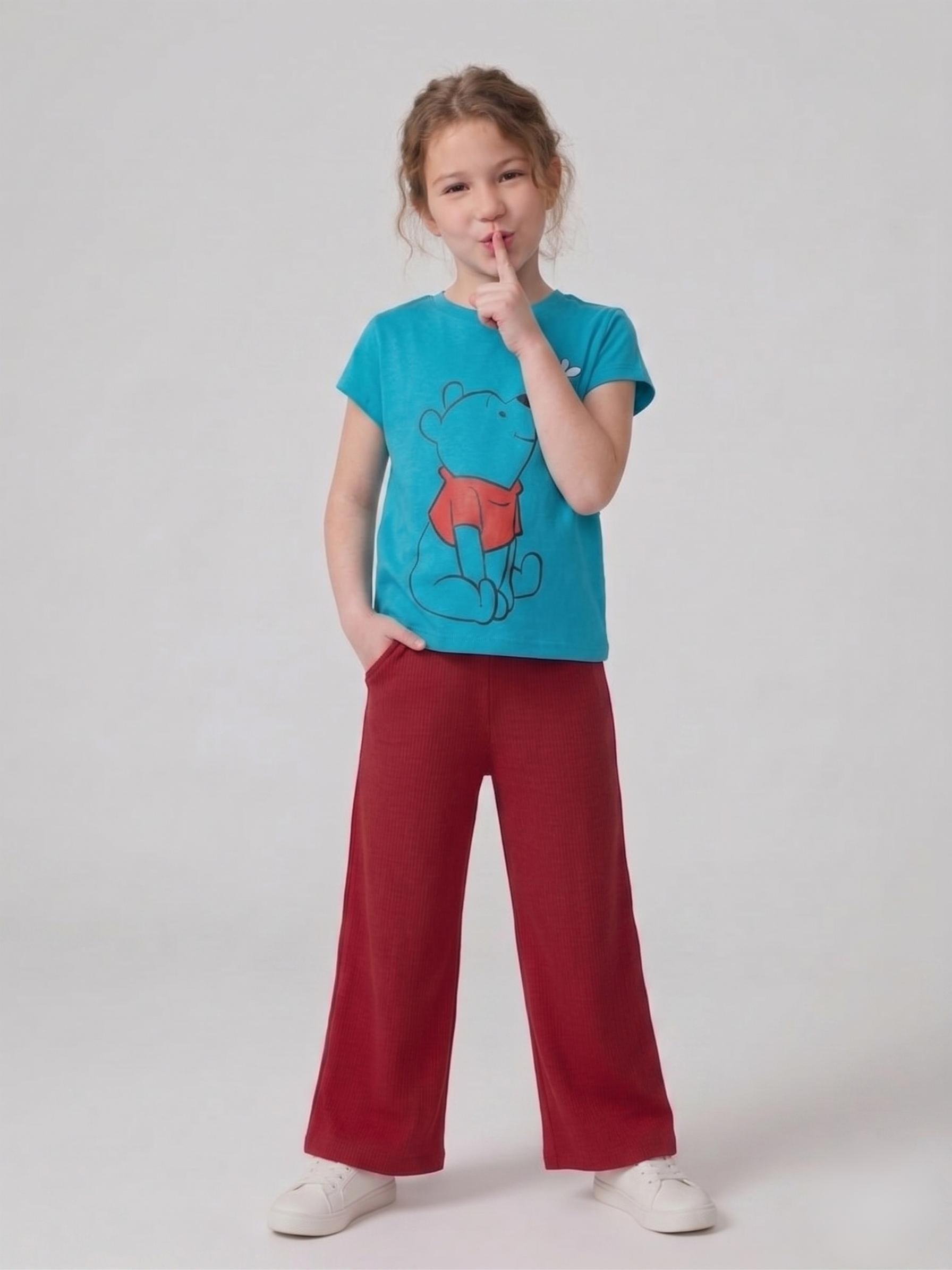Girls Teal Graphic T-Shirt with Red Trouser Set – 100% Cotton Comfy Kids Outfit