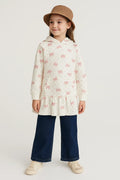 Kids Bows and Mini-Heart Print Frill Hemline Hoodie - 100% Cotton Terry