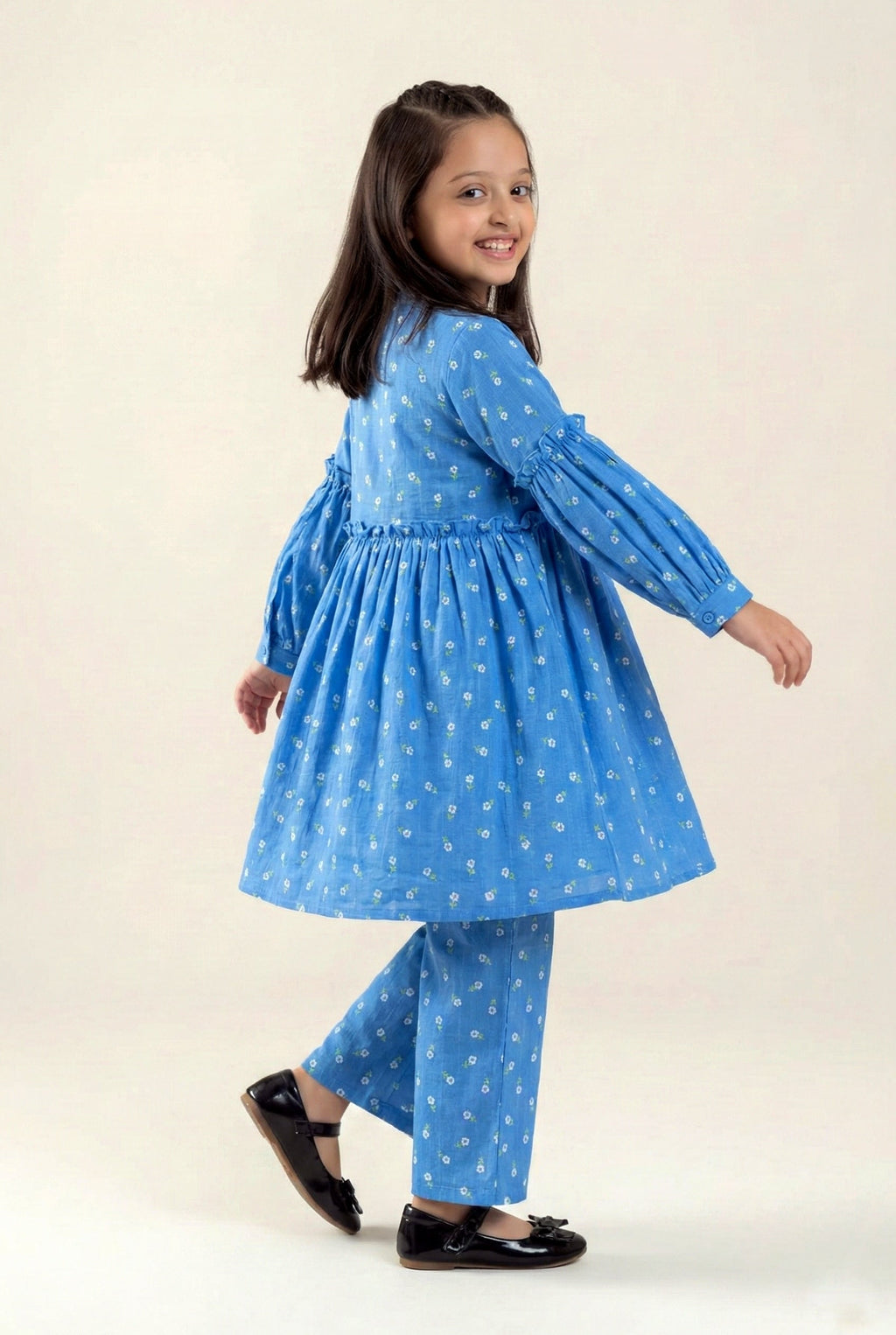 Girls Blue Printed Cotton Suit – 2 Piece top & bottom