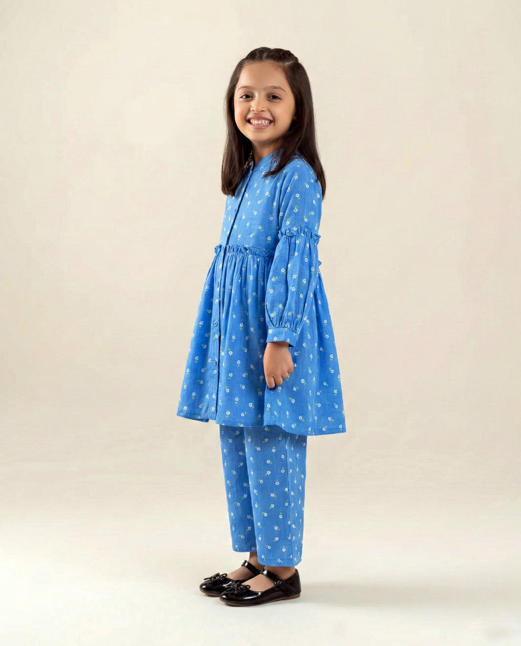 Girls Blue Printed Cotton Suit – 2 Piece top & bottom